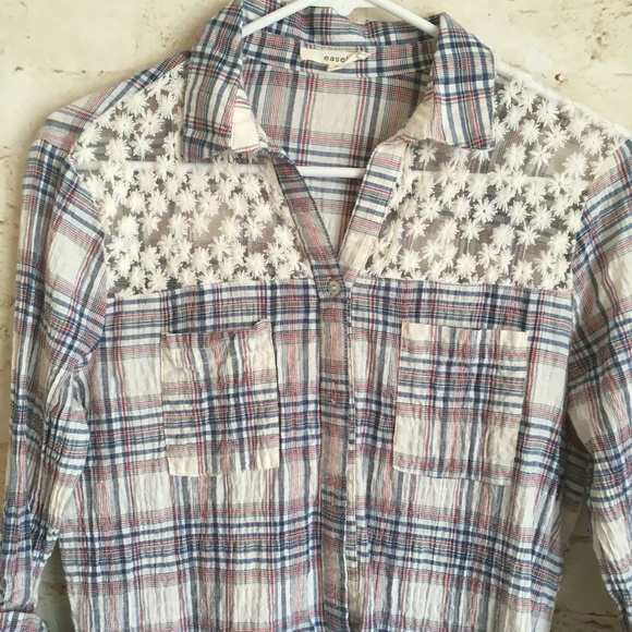 ​Easel Anthropologie Plaid Lace Tunic - Picture 2 of 6